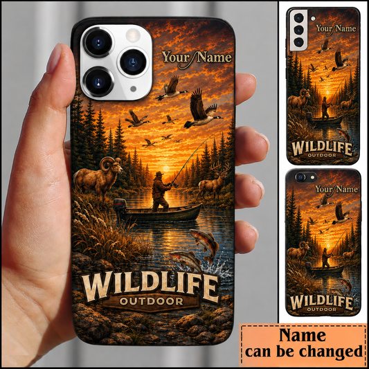 Maxcorners Hunting Deer Bass Goose Orange Sunset Wilderness Customized Name Phone Case