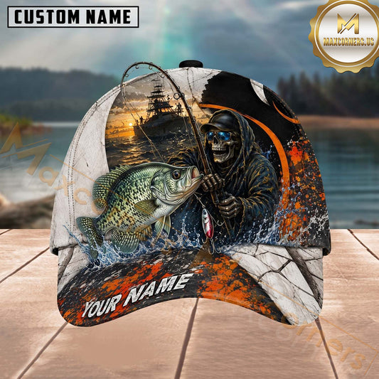 Maxcorners Fishing Skull Fisherman Orange Black Personalized 3D Cap