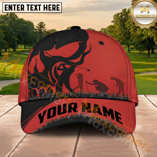 Maxcorners Golf Red Golfer Shadow Personalized Cap