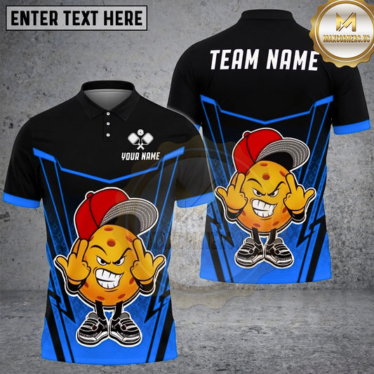 Maxcorners Pickleball Polo Rebellious Ball Mascot Multiple Options Personalized Name, Team Name 3D Shirt