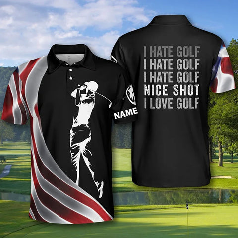 MaxCorners I Hate Golf Nice Shot I Love Golf Polo Shirts Customized Name Polo For Men
