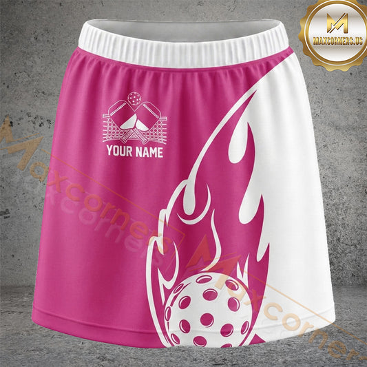 Maxcorners Pickleball Pink White Flame Ball Personalized 3D Skort, Skirts With Shorts