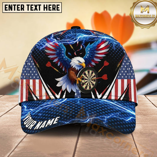 Maxcorners Darts Patriotic Eagle and Dartboard Personalized Name 3D Classic Cap
