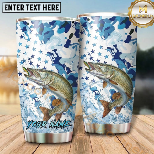 Maxcorners Fishing Tumbler Blue Camo Star Pattern Design Personalized Name Tumbler (13 Species)