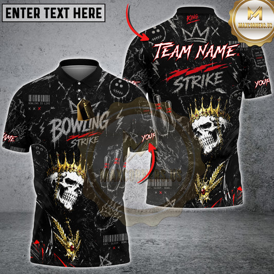 Maxcorners Bowling Skull King Strike Multicolor Options Personalized Name, Team Name 3D Shirt (4 Colors)