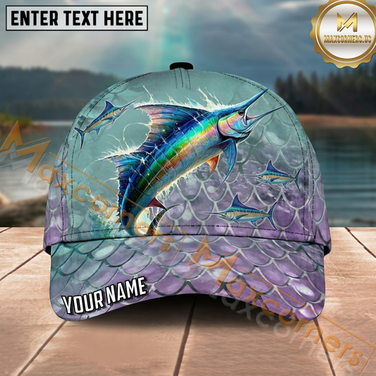 Maxcorners Fishing Pastel Scale Silhouette Personalized Name 3D Cap (12 Fish Species)