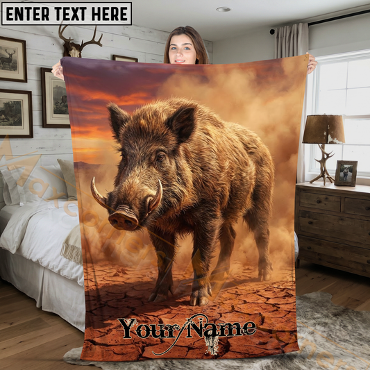 Maxcorners Mighty Wild Boar Walking on Cracked Desert Ground Personalized 3D Blanket