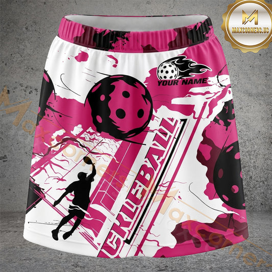 Maxcorners Pickleball Pink Player Silhouette Graffiti Personalized 3D Skort, Skirts With Shorts