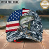 Maxcorners Fishing Patriotic Gray Camo Personalized Name 3D Cap (12 Fish Species)