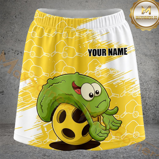 Maxcorners Pickleball Yellow Cartoon Pickle Ball Personalized 3D Skort, Skirts With Shorts