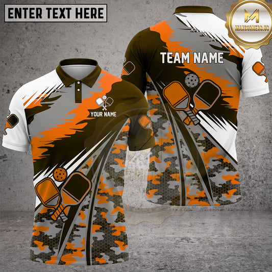 Maxcorners Pickleball Polo Dynamic Camo Paddle Design Multiple Options Personalized Name, Team Name 3D Shirt