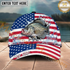 Maxcorners Fishing Patriotic Flag Water Splash Personalized Name 3D Cap (12 Fish Species)