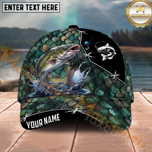 Maxcorners Fishing Lure Scale Pattern Personalized Name 3D Cap (12 Fish Species)