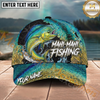 Maxcorners Fishing Dark Olive Scale Compass Splash Personalized Name 3D Cap (12 Fish Species)