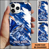 Maxcorners Fishing Blue White Brushstroke Ocean Wave Personalized Name Phone Case (12 Fish Species)