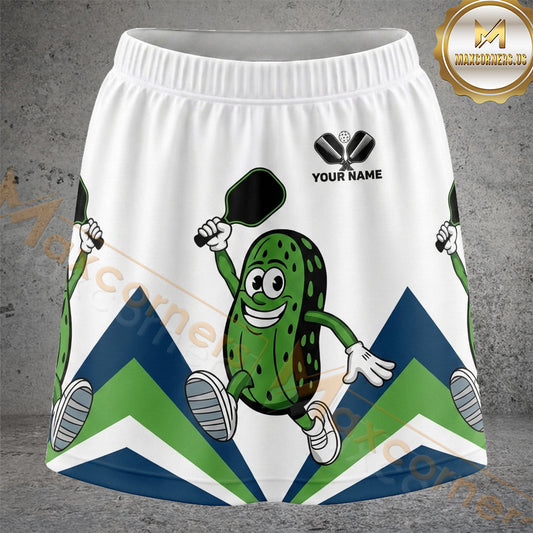 Maxcorners Pickleball Green Pickle Athlete Mountain Stripe Personalized 3D Skort, Skirts With Shorts
