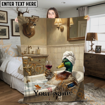 Maxcorners Cute Mallard Duck Bathing and Drinking Red Wine Personalized 3D Blanket