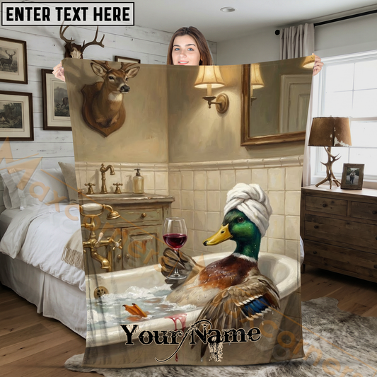 Maxcorners Cute Mallard Duck Bathing and Drinking Red Wine Personalized 3D Blanket