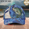 Maxcorners Fishing Blue Hexagon Pattern Personalized Name 3D Cap (12 Fish Species)