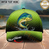 Maxcorners Fishing Lime Green Scale Personalized Name 3D Cap (12 Fish Species)