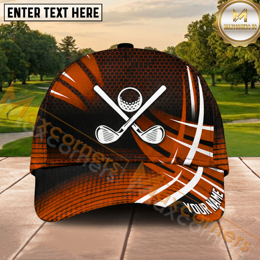 Maxcorners Golf Orange Crossed Clubs Personalized Cap