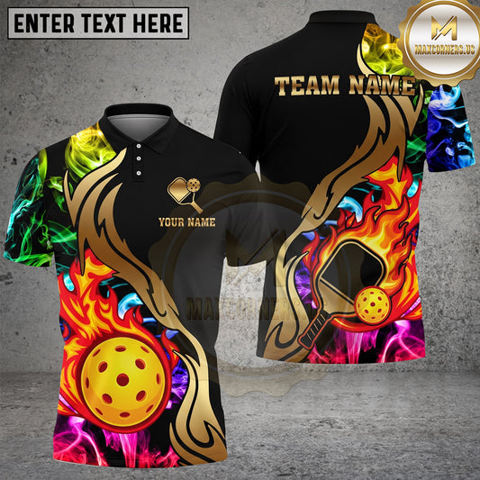 Maxcorners Pickleball Polo Flaming Paddle Tribal Smoke Multiple Options Personalized Name, Team Name 3D Shirt