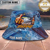 Maxcorners Fishing Blue Water Splash Personalized Name 3D Bucket Hat (12 Fish Species)