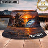 Maxcorners Skeleton Angler Fishing Sunset Personalized Name 3D Bucket Hat (12 Fish Species)
