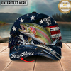 Maxcorners Fishing Patriotic USA Flag Water Splash Personalized 3D Cap (12 Fish Species)