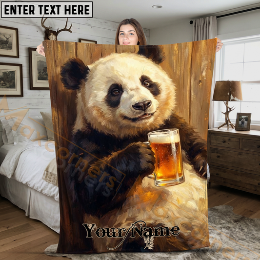 Maxcorners Cheerful Panda Drinking Beer Oil Art Personalized 3D Blanket