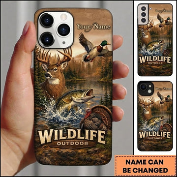 Maxcorners Hunting Wildlife Animals Classic Nature Landscape Customized Name Phone Case