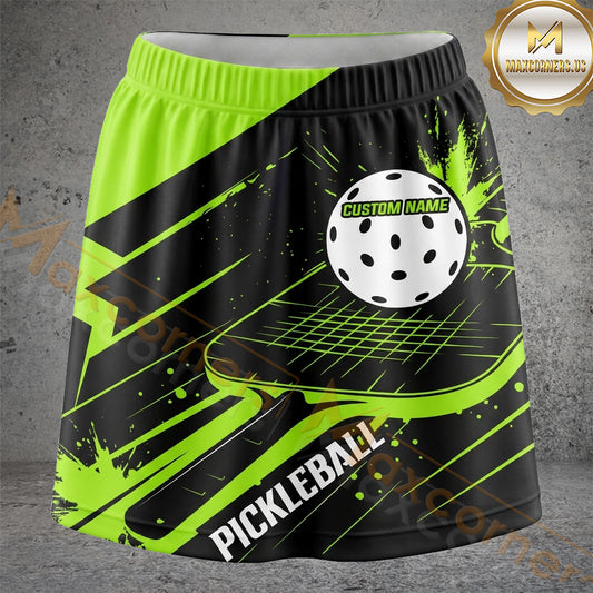 Maxcorners Pickleball Neon Green Tech Ball Personalized 3D Skort, Skirts With Shorts