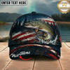 Maxcorners Fishing Patriotic American Flag Splash Personalized 3D Cap (12 Fish Species)