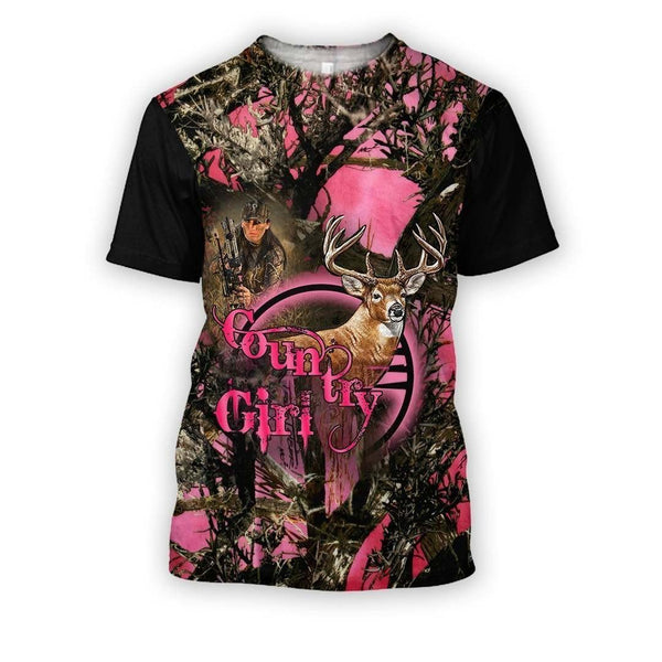 Maxcorners Hunting Deer Country Girl Custom Name Shirt 3D All Over Printed Clothes