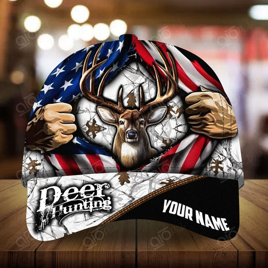 Maxcorners Epic Ripped Flag Deer Hunting Personalized Hats 3D Multicolored