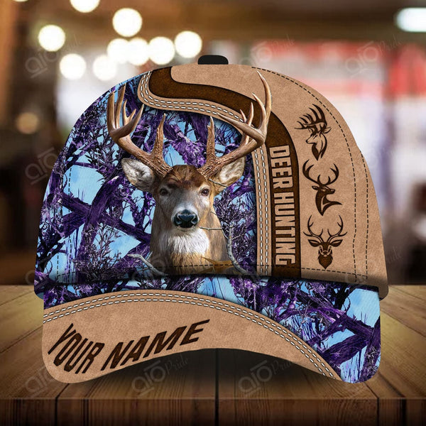 Maxcorners Harold Omond Leather Pattern Hunting Deer Personalized Hats 3D Multicolored