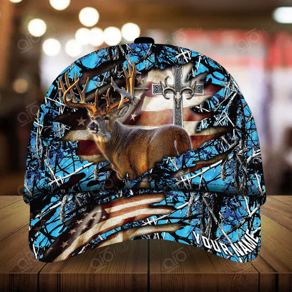 Maxcorners  Colorful Cross America Hunting Deer Personalized Hats 3D Multicolored