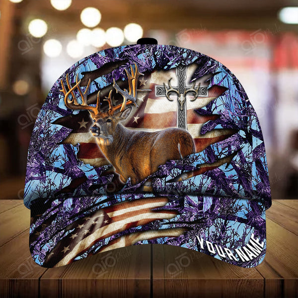 Maxcorners  Colorful Cross America Hunting Deer Personalized Hats 3D Multicolored
