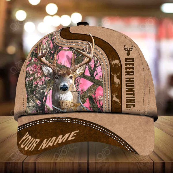 Maxcorners Heru Pon Leather Pattern Hunting Deer Personalized Hats 3D Multicolored