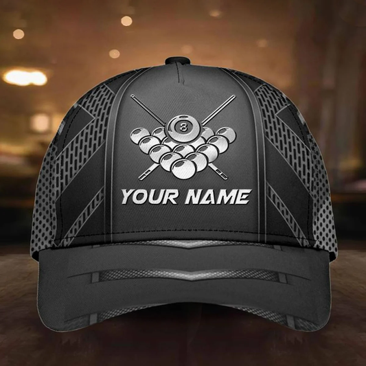 Maxcorners Custom Name 8 Ball and Cue Billiards Ball Classic Cap, Baseball Cap for Billiard Team, Billiard Hat LM0402
