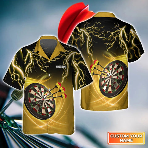 Maxcorners Darts Yellow Thunder Lightning Customized Name 3D Hawaiian Shirt