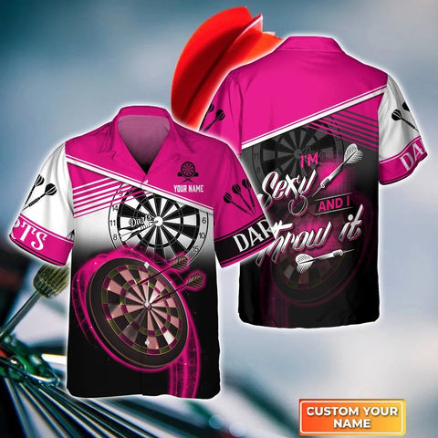 Maxcorners Darts Pink Color I'M Sexy And I Throw It Customized Name 3D Hawaiian Shirt