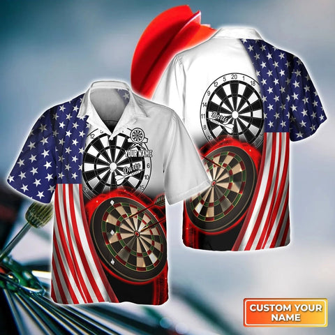 Maxcorners Darts American Flag Customized Name 3D Hawaiian Shirt