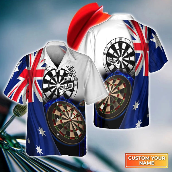 Maxcorners Darts Australia Flag Customized Name 3D Hawaiian Shirt