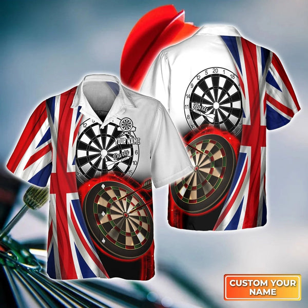 Maxcorners Darts Uk Flag Customized Name 3D Hawaiian Shirt