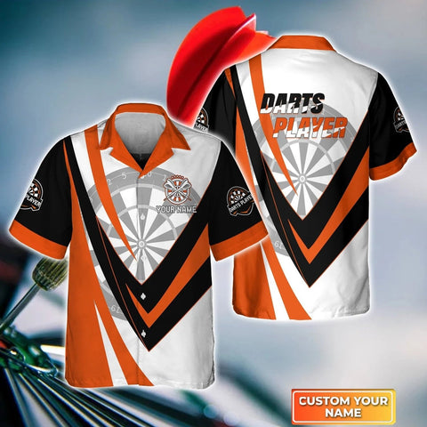 Maxcorners Darts Orange Pattern Customized Name 3D Hawaiian Shirt