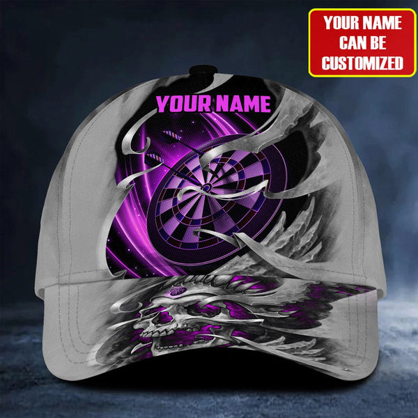 Maxcorners Purple Teal Skull Darts Personalized Name 3D Cap