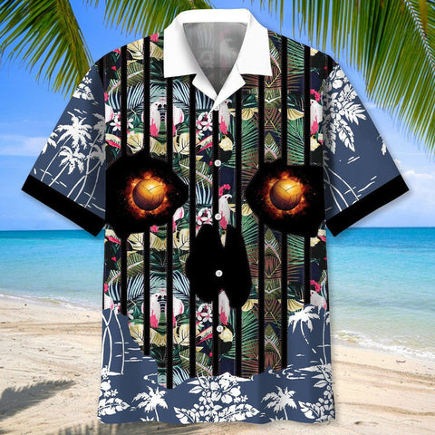 Maxcorner Volleyball Flower Skull Hawaiian Shirt