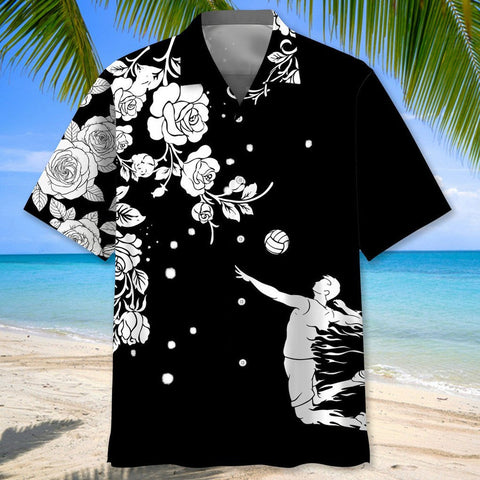 Volleyball Rose Black and White Hawaiian Shirt