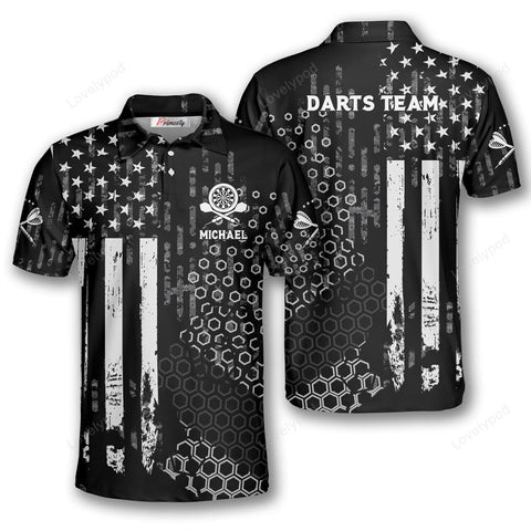 Maxcorners US Flag Hive Pattern Darts Personalized Name And Team Name 3D Shirt